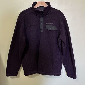 Eddie Bauer 1/4 Zip Sweater Men's Size M Pullover Grey Chest Pocket Purple